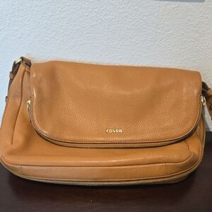 Fossil Cognac Pebbled Leather Crossbody Bag